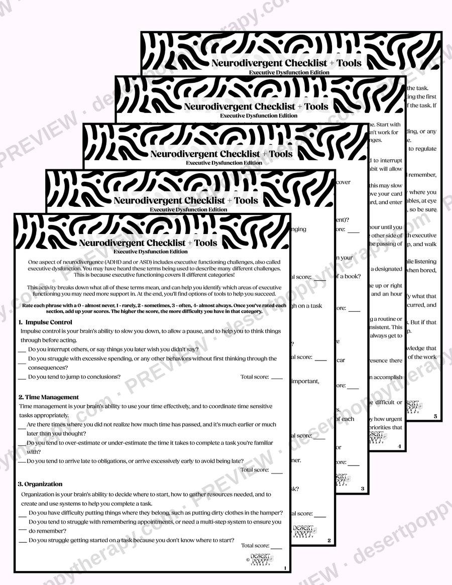 Neurodivergent Executive Dysfunction Checklist worksheet preview