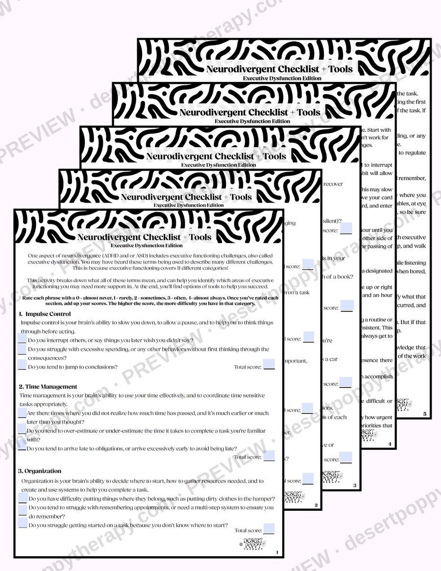 Neurodivergent Executive Dysfunction Checklist fillable version preview