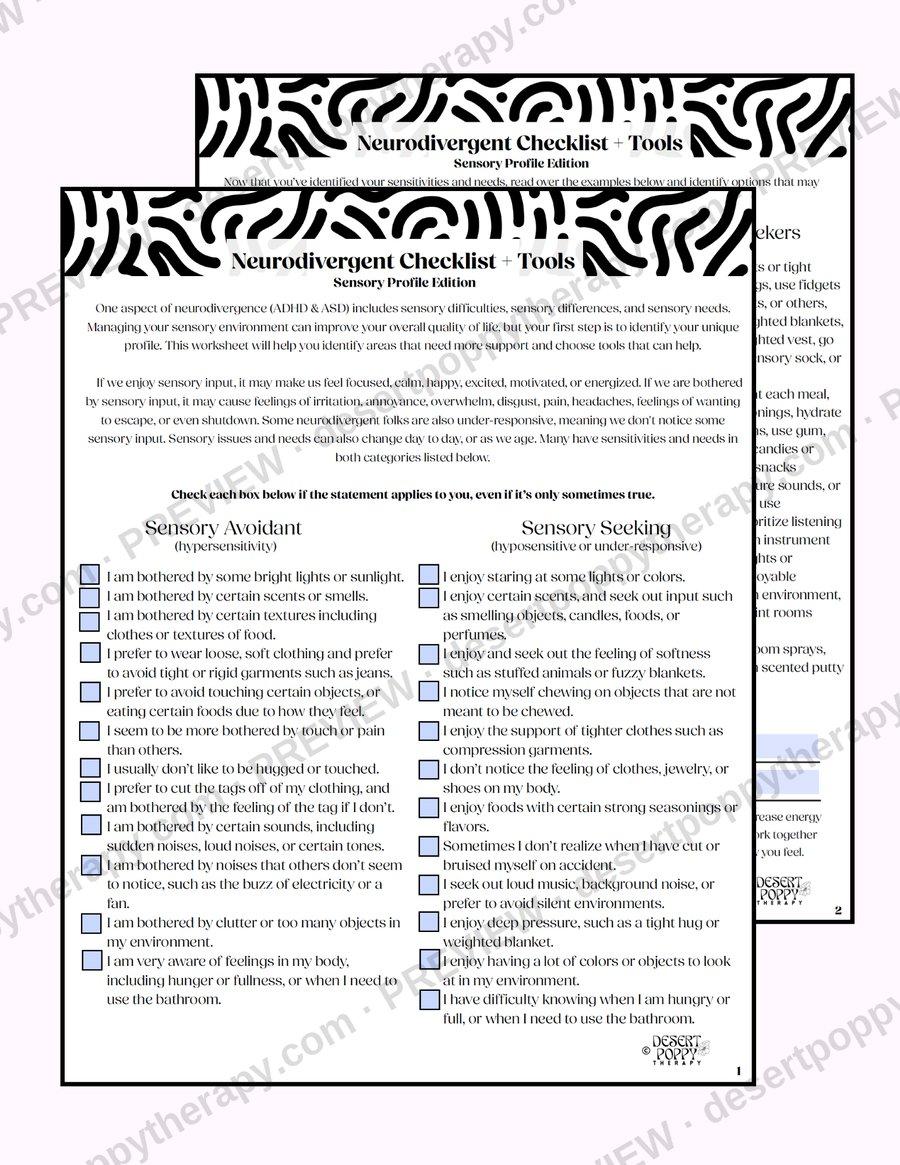 Neurodivergent Sensory Checklist fillable version preview