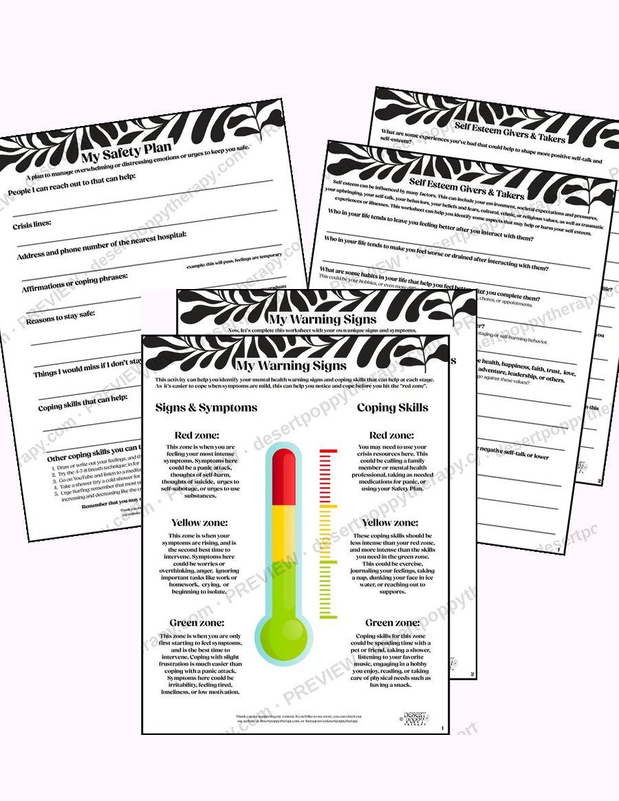 General Mental Health Bundle worksheet preview