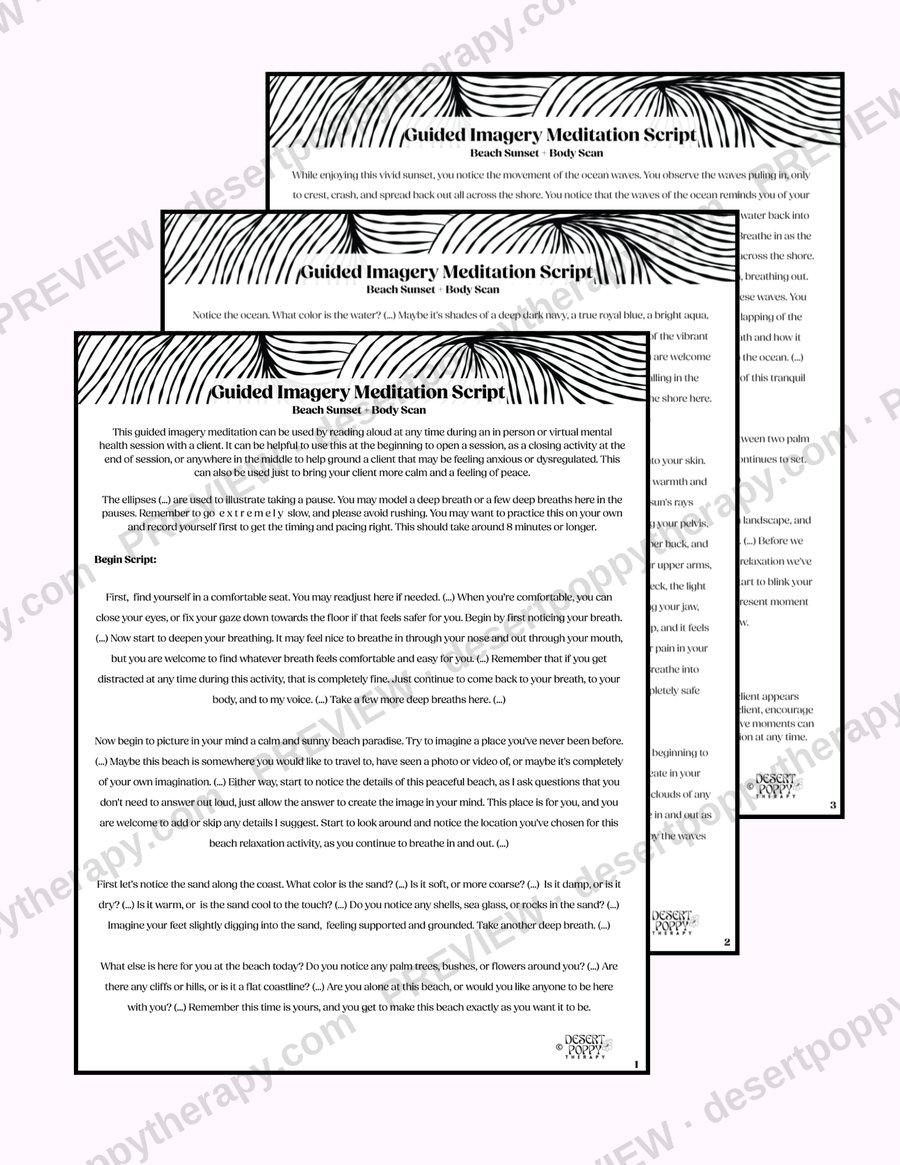 Guided Meditation Imagery Script: Beach Sunset worksheet preview