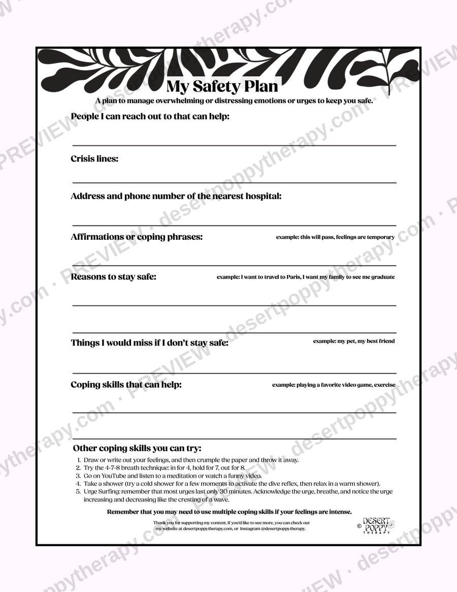 My Safety Plan worksheet preview