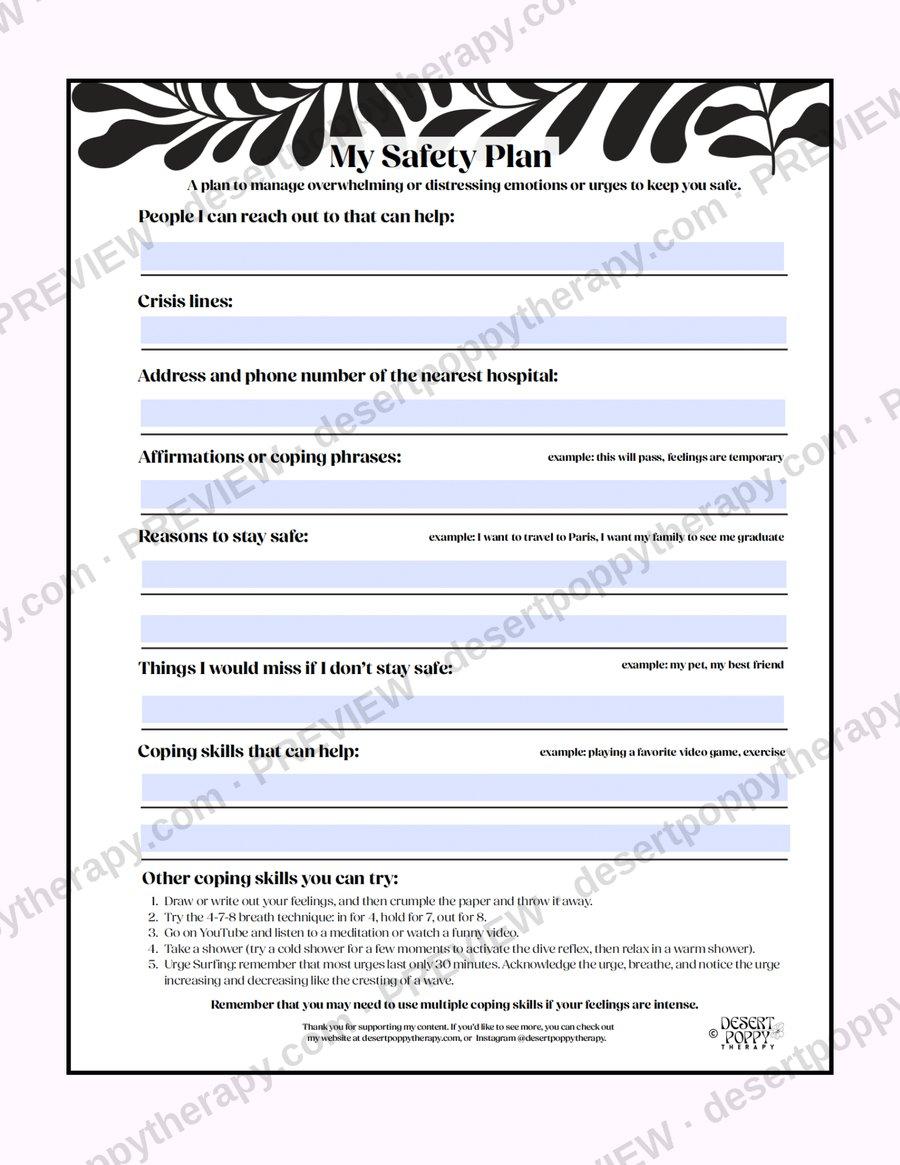 My Safety Plan fillable version preview