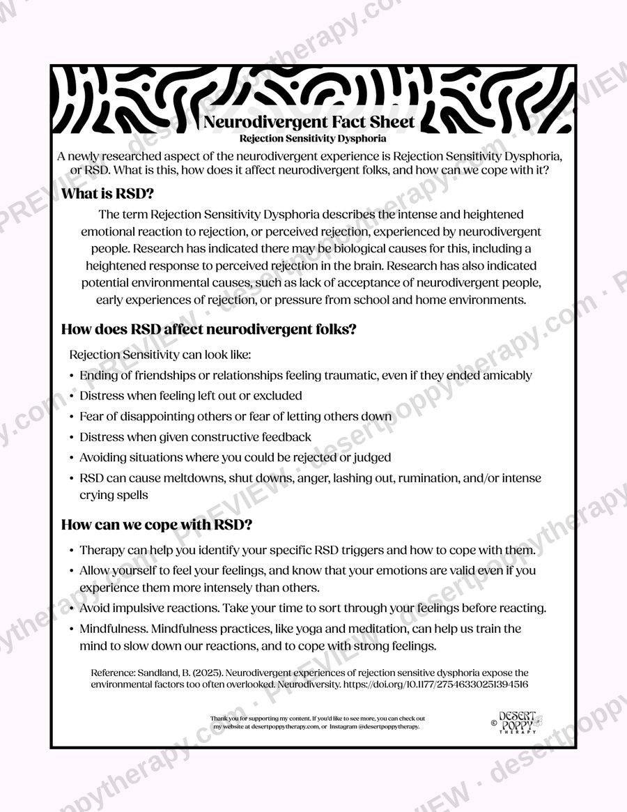 Neurodivergent Fact Sheet: Rejection Sensitivity Dysphoria worksheet preview