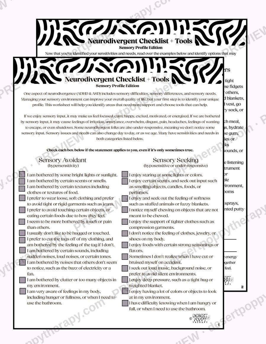 Neurodivergent Sensory Checklist worksheet preview