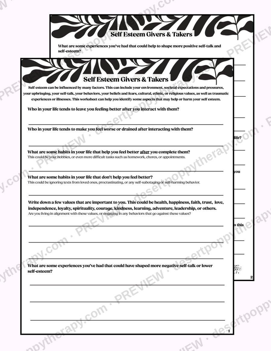 Self Esteem Givers & Takers worksheet preview
